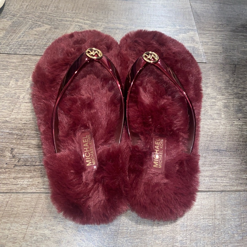 fuzzy MICHAEL KORS flip flops- WORN ONCE!